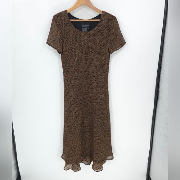 Vintage 90s Carole Little Midi Dress Forest Fairy Boho Geometric Print Grunge - Picture 2 of 15